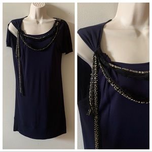 Rebecca Taylor y2k Navy beaded rocker mini dress (H)